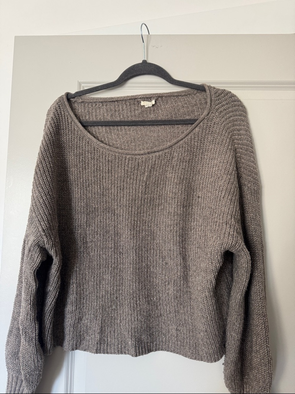 Garage Scoop Neck Knit Sweater - Taupe Brown